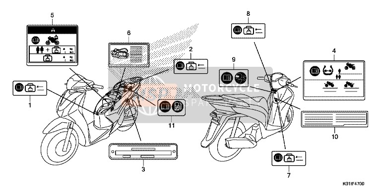 Honda SH125AS 2014 Etiqueta de precaución para un 2014 Honda SH125AS